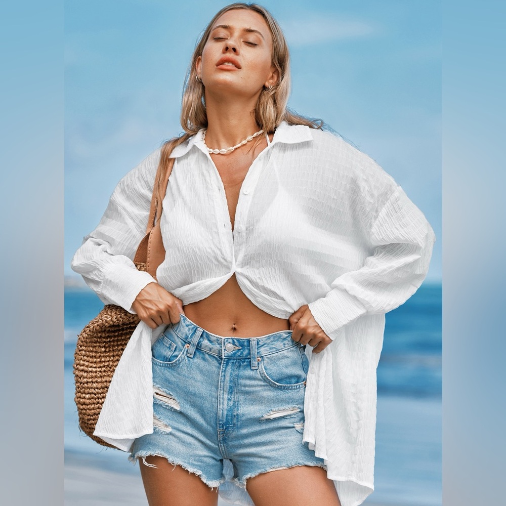 Cupshe White Button-Up Swim Coverup